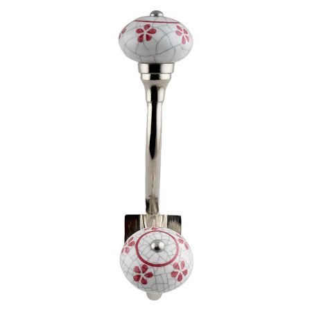 Pink Floral Crackle Ceramic Silver Iron Hook